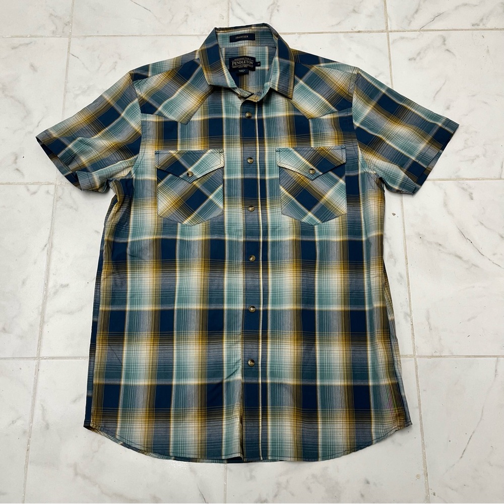 Men's Plaid Shirt in Blue and Yellow